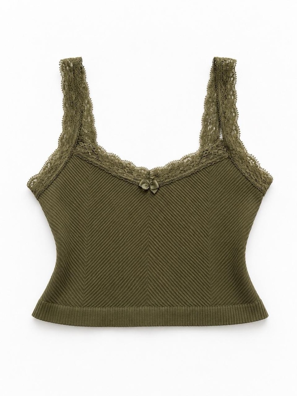 Urban Outfitters Olive Green Lace-Trim Ribbed Tank